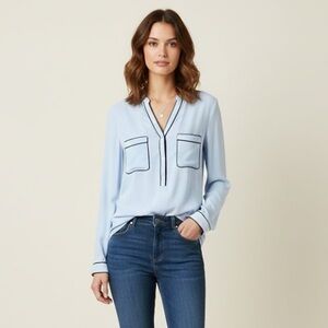 Zara Light Blue Mandarin Collar Blouse | Size XS